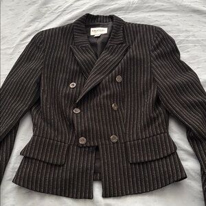 Emanuel Ungaro 3-piece Charcoal Pinstripe Suit, 98% wool,
Double breasted blazer